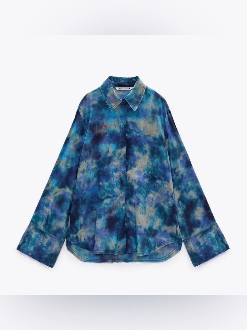 Zara Blue Tie-Dye Long-Sleeve Button Shirt